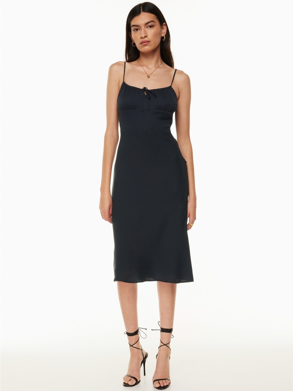 WILFRED ARITZIA Black Bellow Spaghetti-Strap Midi Matte Satin Crepe Dress Size 4